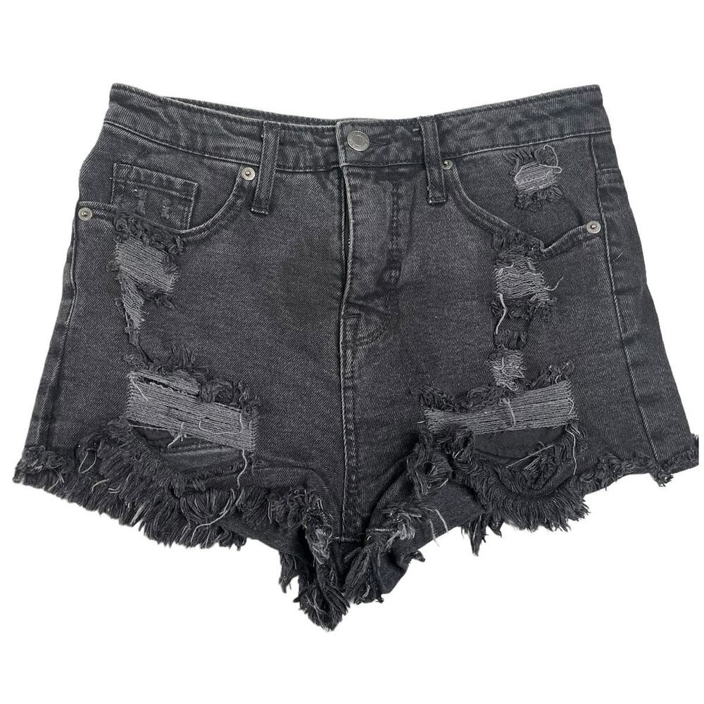 Mossimo black denim jean shorts distressed cutoff hem high rise 4/27